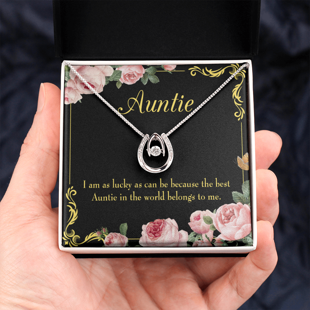 To My Aunt Best Auntie Lucky Horseshoe Necklace Message Card 14k w CZ Crystals-Express Your Love Gifts