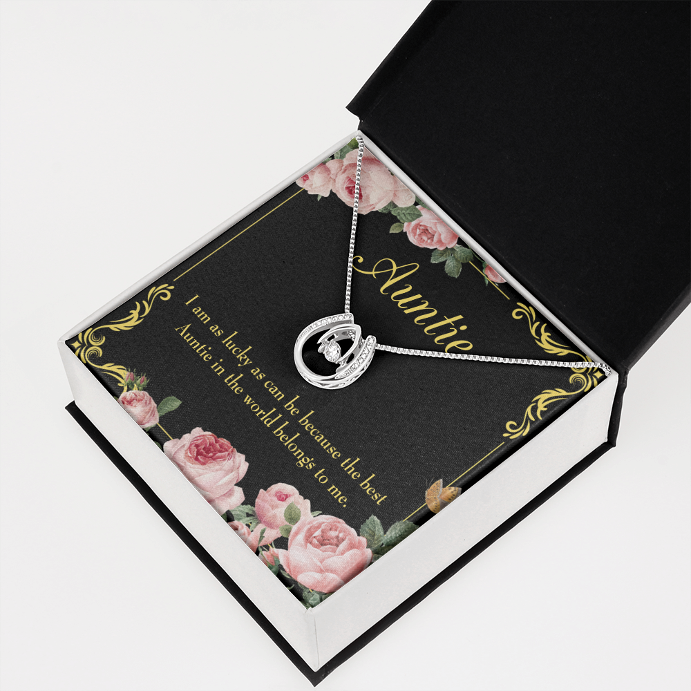 To My Aunt Best Auntie Lucky Horseshoe Necklace Message Card 14k w CZ Crystals-Express Your Love Gifts