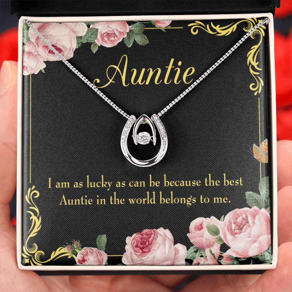 To My Aunt Best Auntie Lucky Horseshoe Necklace Message Card 14k w CZ Crystals-Express Your Love Gifts