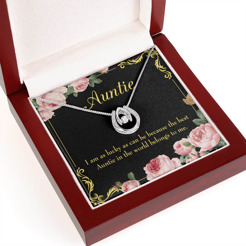 To My Aunt Best Auntie Lucky Horseshoe Necklace Message Card 14k w CZ Crystals-Express Your Love Gifts