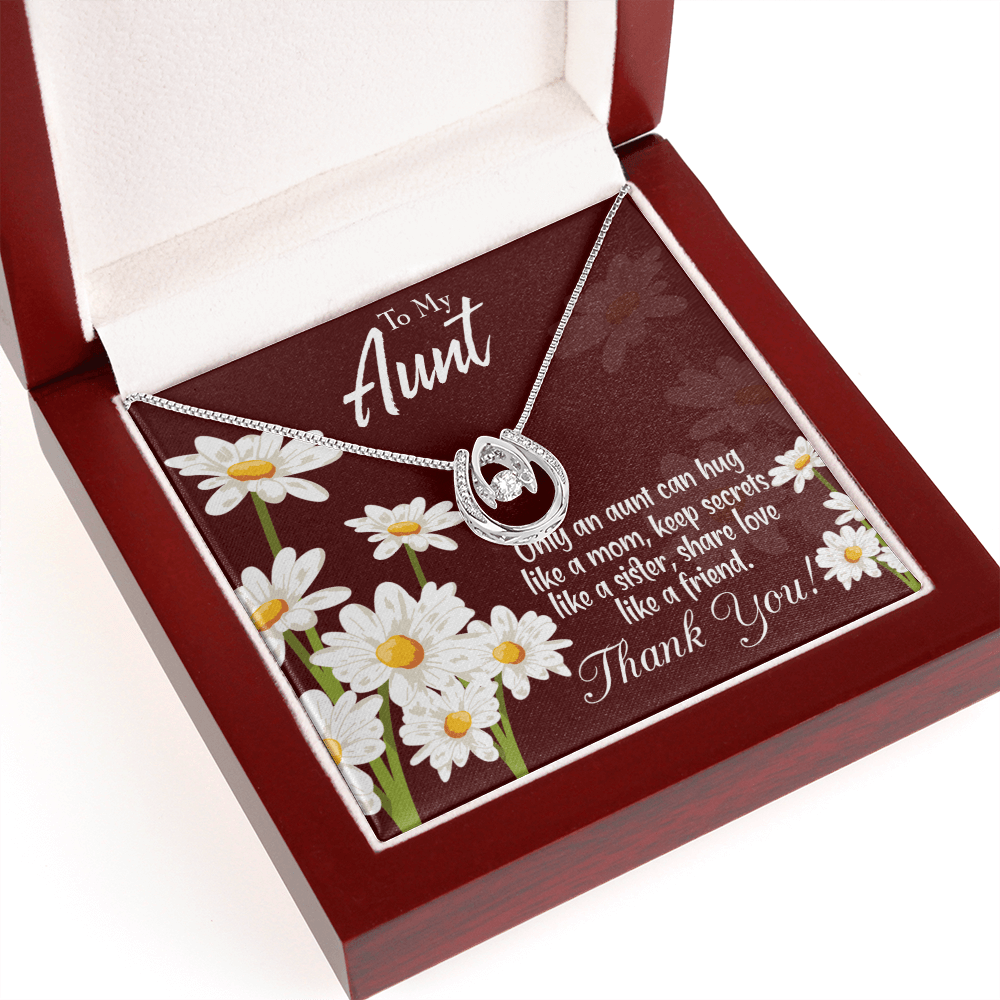 To My Aunt Like Mom Lucky Horseshoe Necklace Message Card 14k w CZ Crystals-Express Your Love Gifts