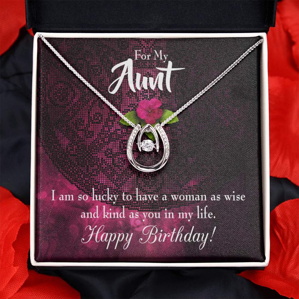 To My Aunt Lucky to Have Happy Birthday Message Lucky Horseshoe Necklace Message Card 14k w CZ Crystals-Express Your Love Gifts
