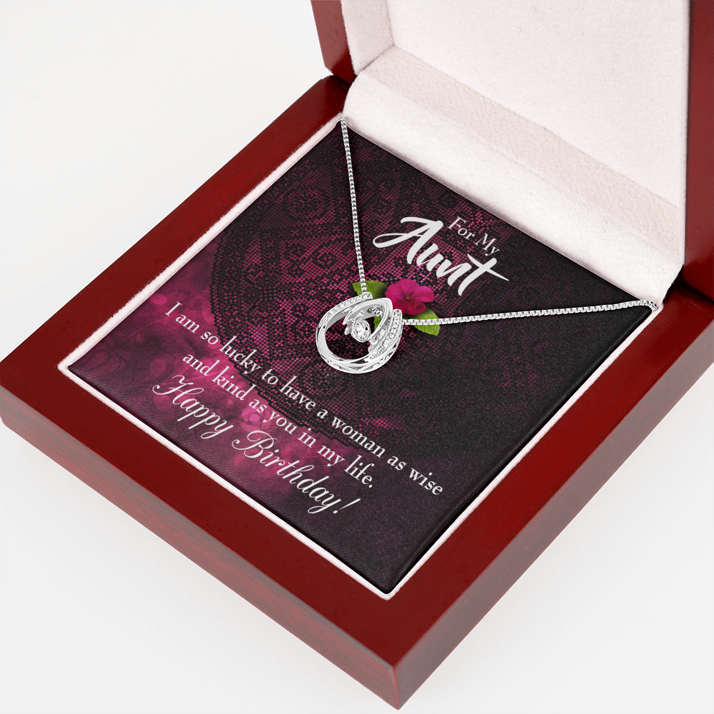 To My Aunt Lucky to Have Happy Birthday Message Lucky Horseshoe Necklace Message Card 14k w CZ Crystals-Express Your Love Gifts