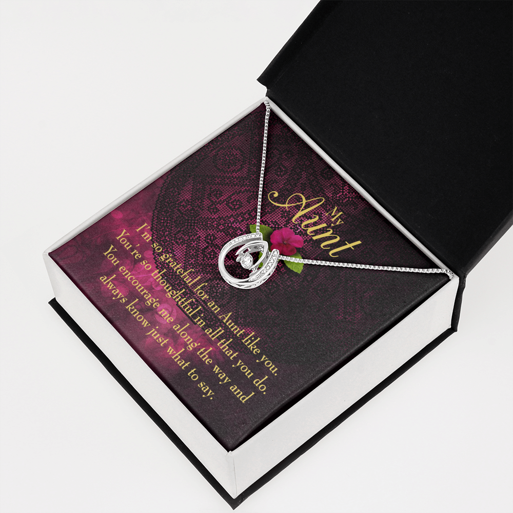 To My Aunt So Grateful Lucky Horseshoe Necklace Message Card 14k w CZ Crystals-Express Your Love Gifts