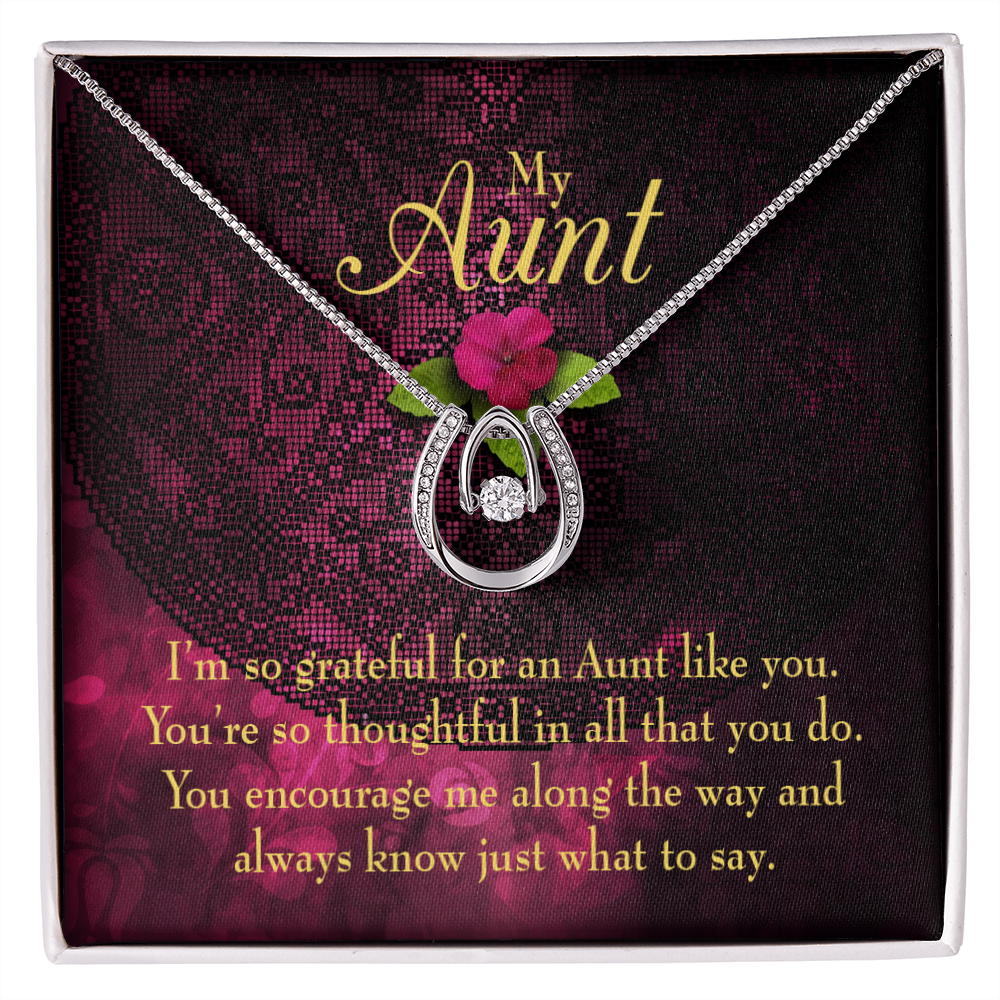 To My Aunt So Grateful Lucky Horseshoe Necklace Message Card 14k w CZ Crystals-Express Your Love Gifts