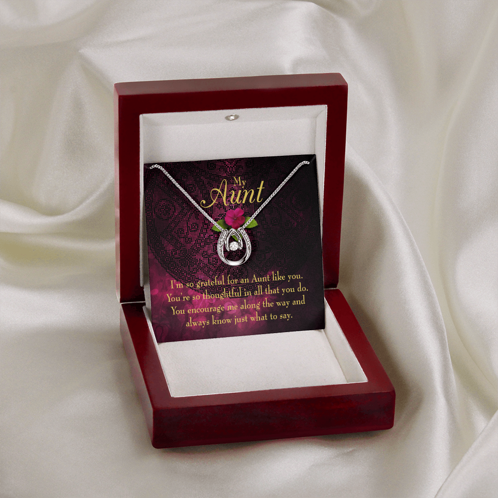 To My Aunt So Grateful Lucky Horseshoe Necklace Message Card 14k w CZ Crystals-Express Your Love Gifts