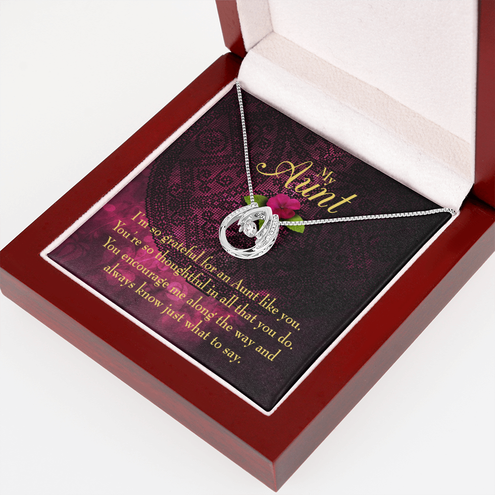 To My Aunt So Grateful Lucky Horseshoe Necklace Message Card 14k w CZ Crystals-Express Your Love Gifts
