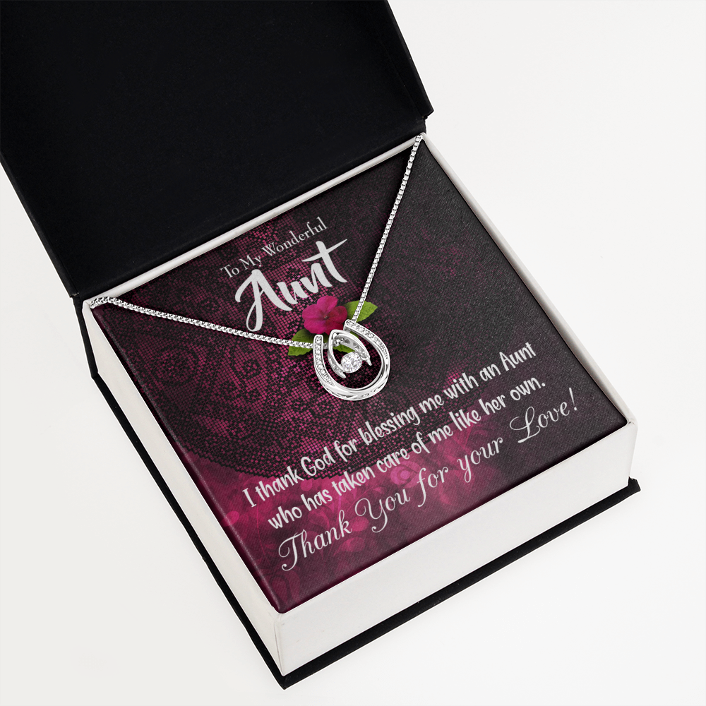 To My Aunt Thank God Lucky Horseshoe Necklace Message Card 14k w CZ Crystals-Express Your Love Gifts