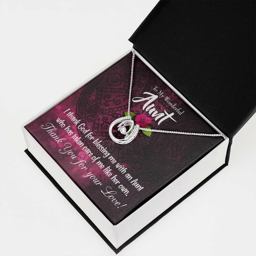 To My Aunt Thank God Lucky Horseshoe Necklace Message Card 14k w CZ Crystals-Express Your Love Gifts