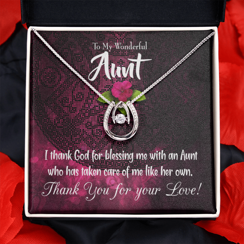 To My Aunt Thank God Lucky Horseshoe Necklace Message Card 14k w CZ Crystals-Express Your Love Gifts