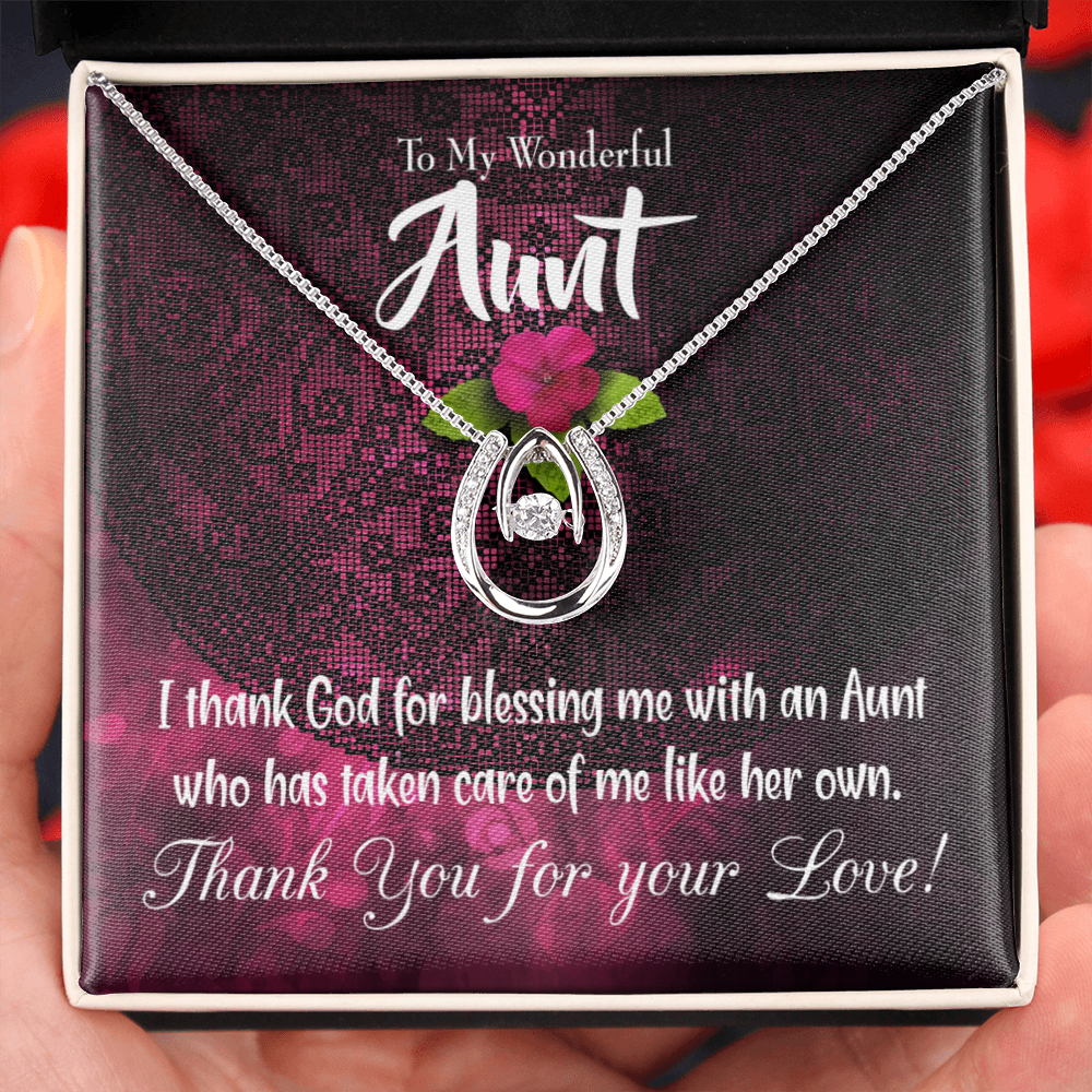 To My Aunt Thank God Lucky Horseshoe Necklace Message Card 14k w CZ Crystals-Express Your Love Gifts