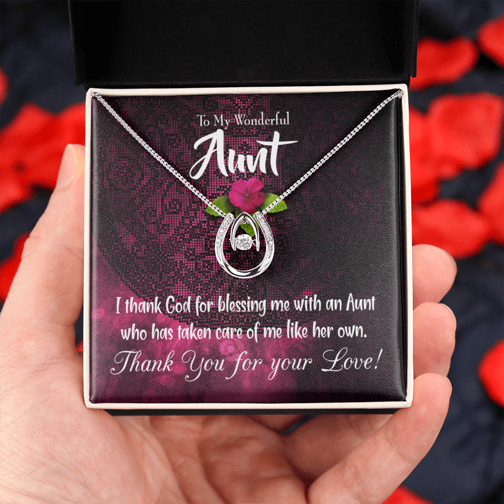 To My Aunt Thank God Lucky Horseshoe Necklace Message Card 14k w CZ Crystals-Express Your Love Gifts
