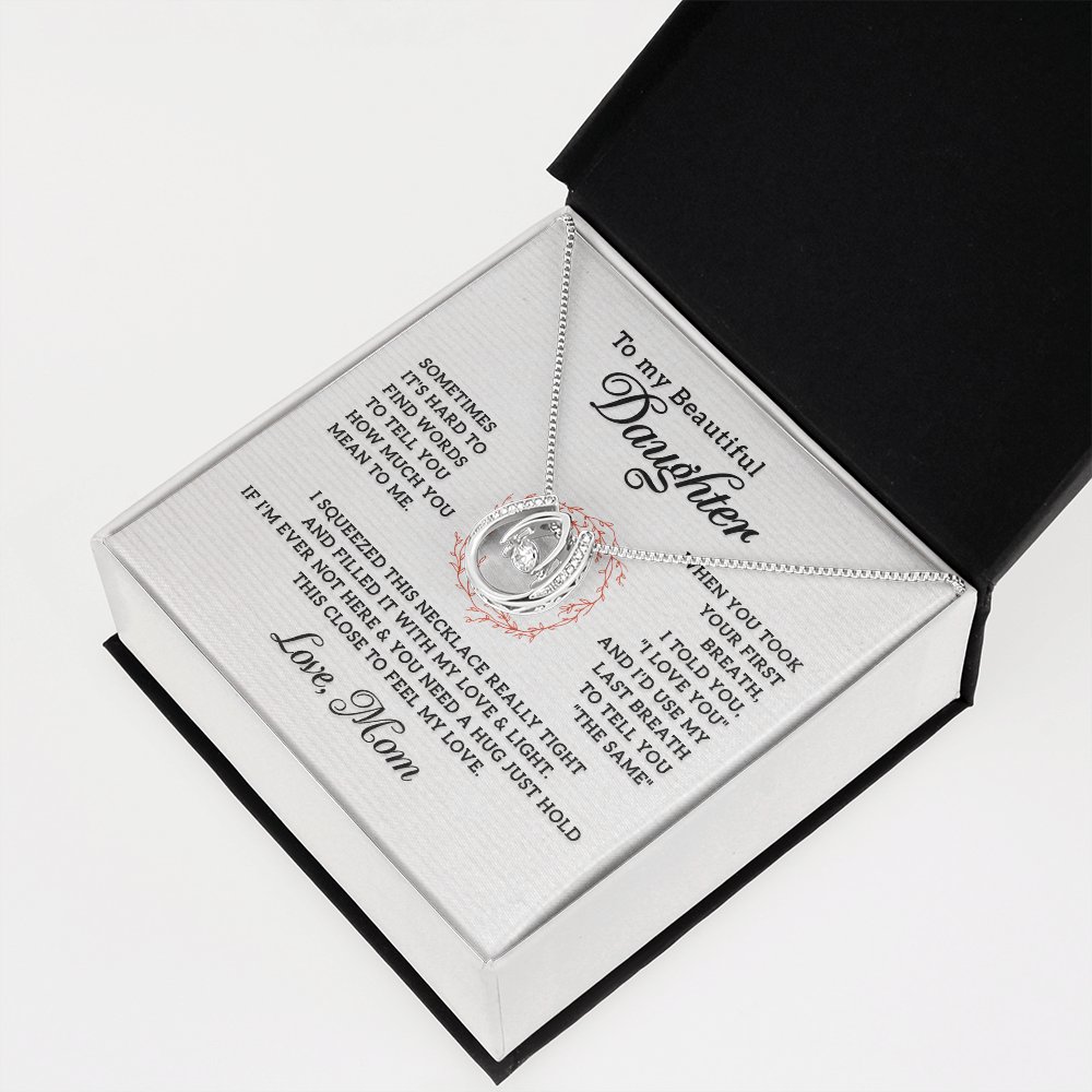 To My Beautiful Daughter-Last Breath Lucky Horseshoe Necklace Message Card 14k w CZ Crystals-Express Your Love Gifts