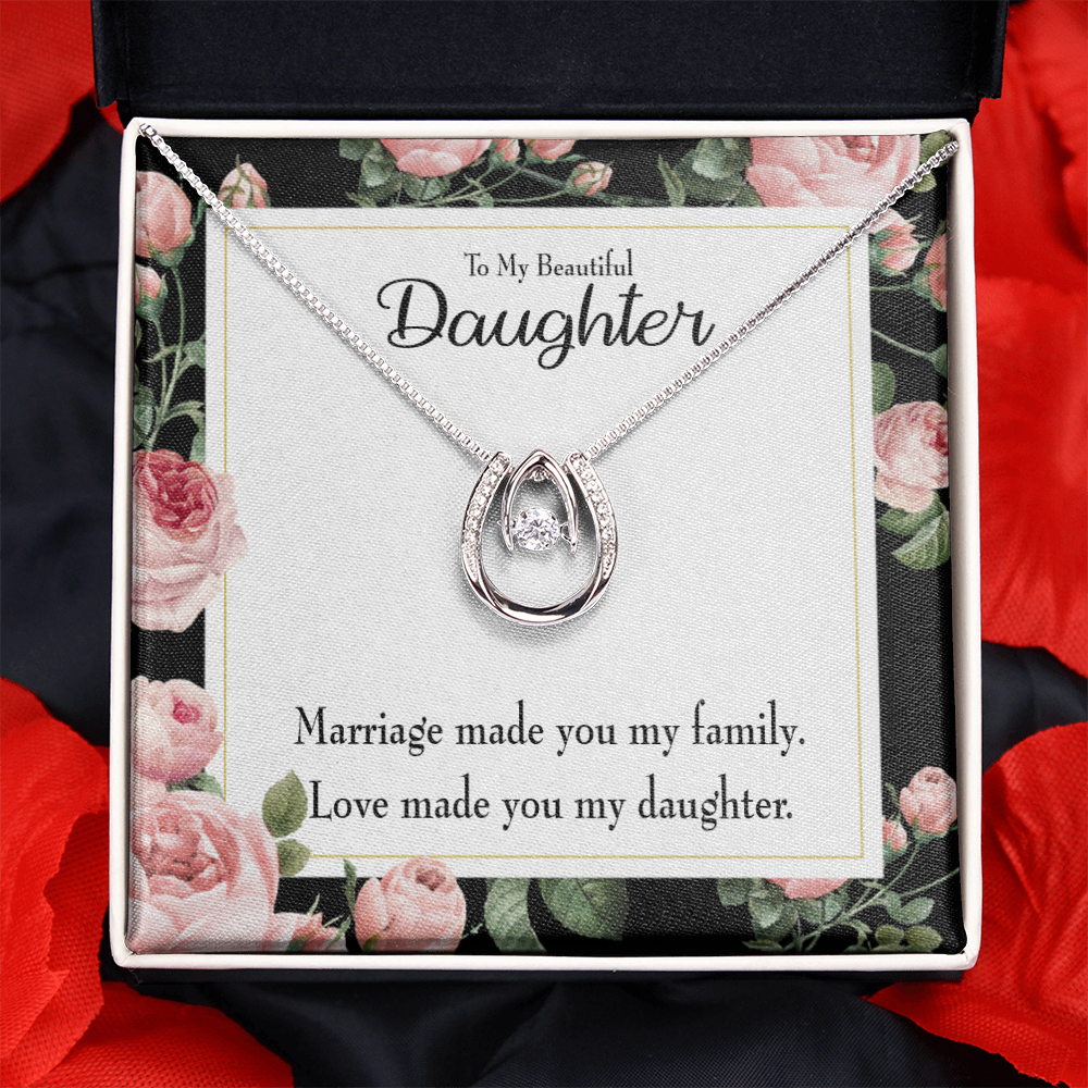 To My Beautiful Daughter Lucky Horseshoe Necklace Message Card 14k w CZ Crystals-Express Your Love Gifts