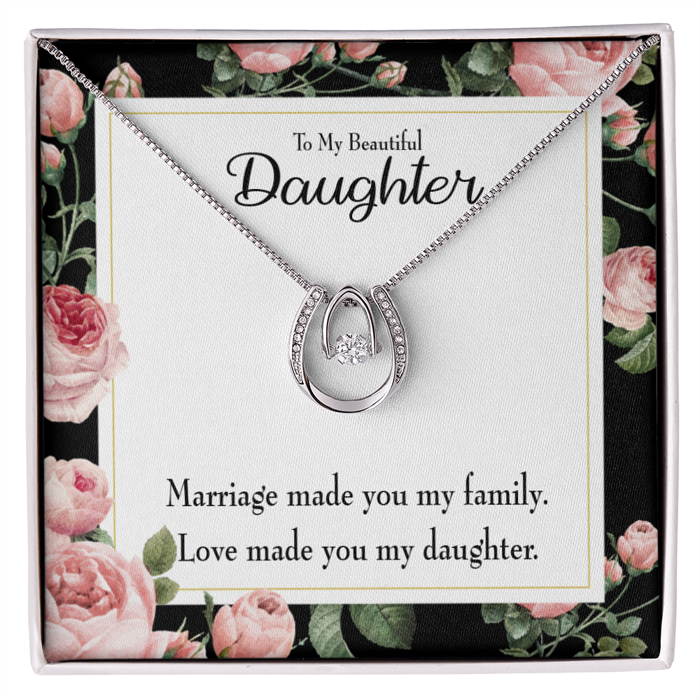To My Beautiful Daughter Lucky Horseshoe Necklace Message Card 14k w CZ Crystals-Express Your Love Gifts
