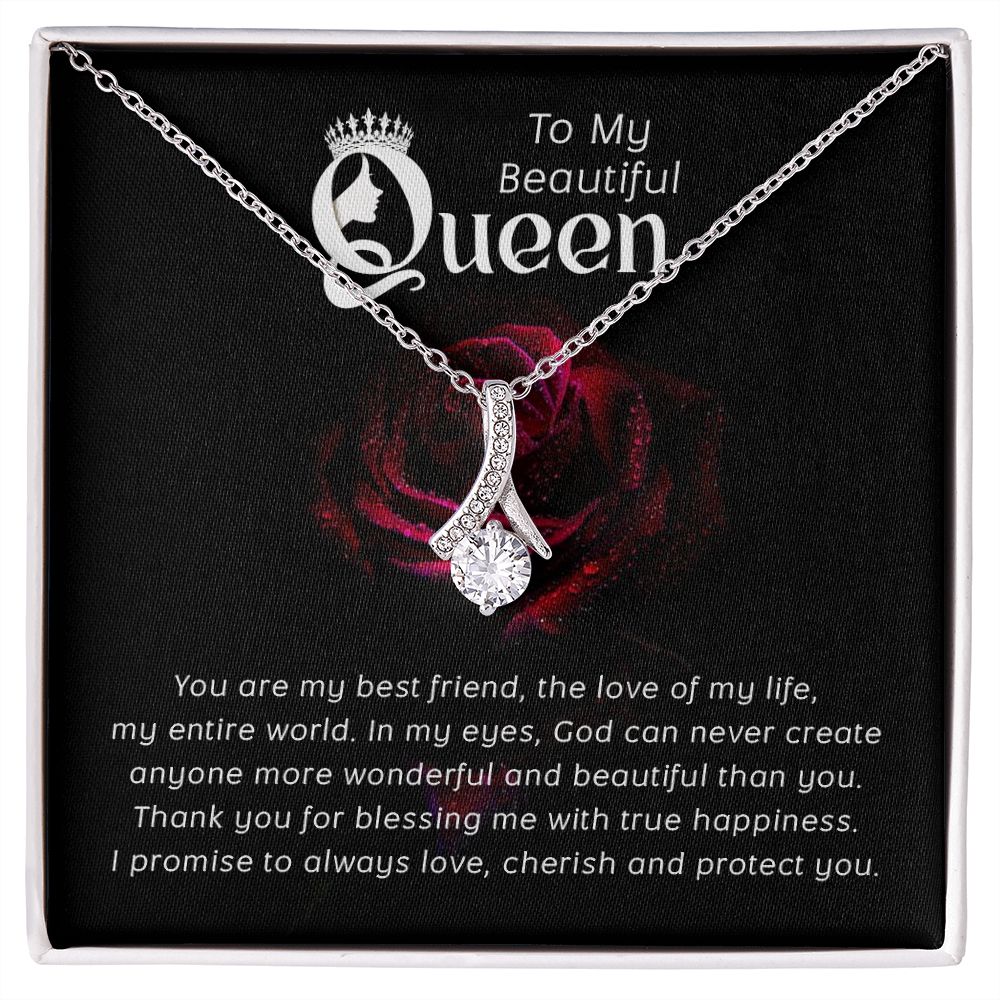 To My Beautiful Queen You Are My Best Friend Alluring Ribbon Necklace Message Card-Express Your Love Gifts