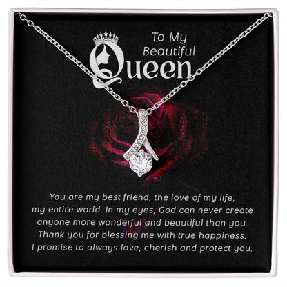 To My Beautiful Queen You Are My Best Friend Alluring Ribbon Necklace Message Card-Express Your Love Gifts