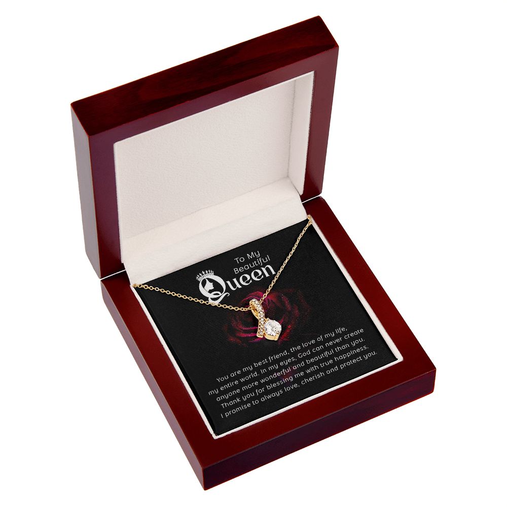 To My Beautiful Queen You Are My Best Friend Alluring Ribbon Necklace Message Card-Express Your Love Gifts