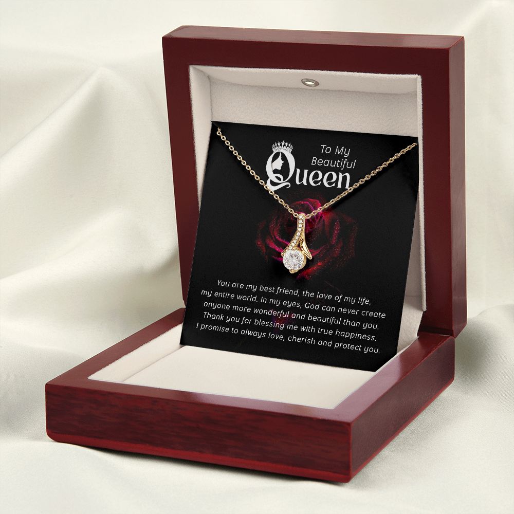 To My Beautiful Queen You Are My Best Friend Alluring Ribbon Necklace Message Card-Express Your Love Gifts