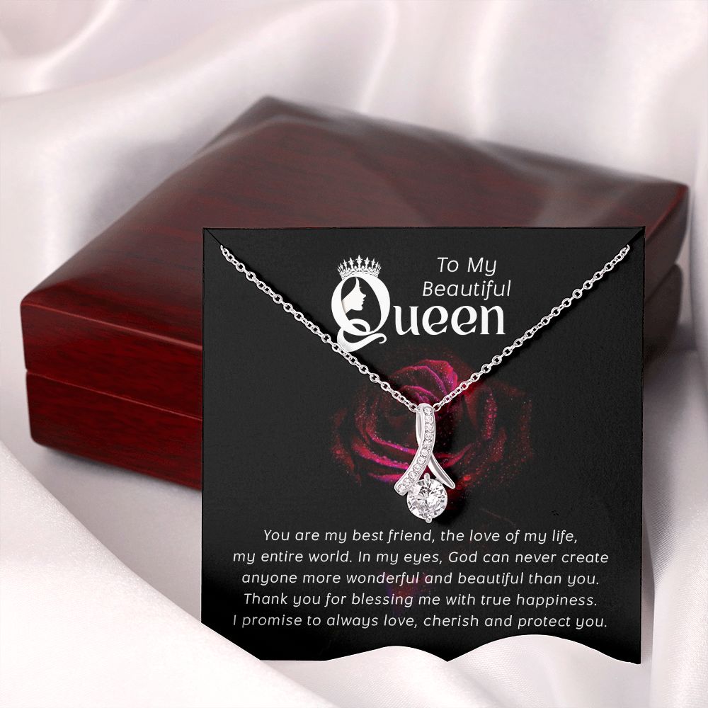 To My Beautiful Queen You Are My Best Friend Alluring Ribbon Necklace Message Card-Express Your Love Gifts