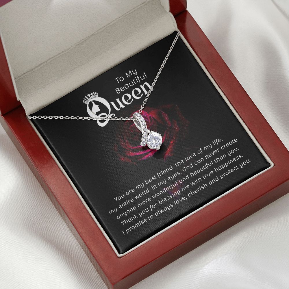 To My Beautiful Queen You Are My Best Friend Alluring Ribbon Necklace Message Card-Express Your Love Gifts