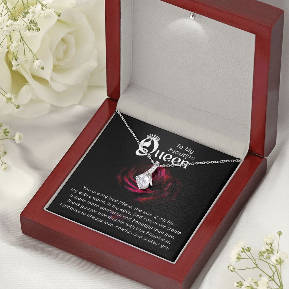 To My Beautiful Queen You Are My Best Friend Alluring Ribbon Necklace Message Card-Express Your Love Gifts