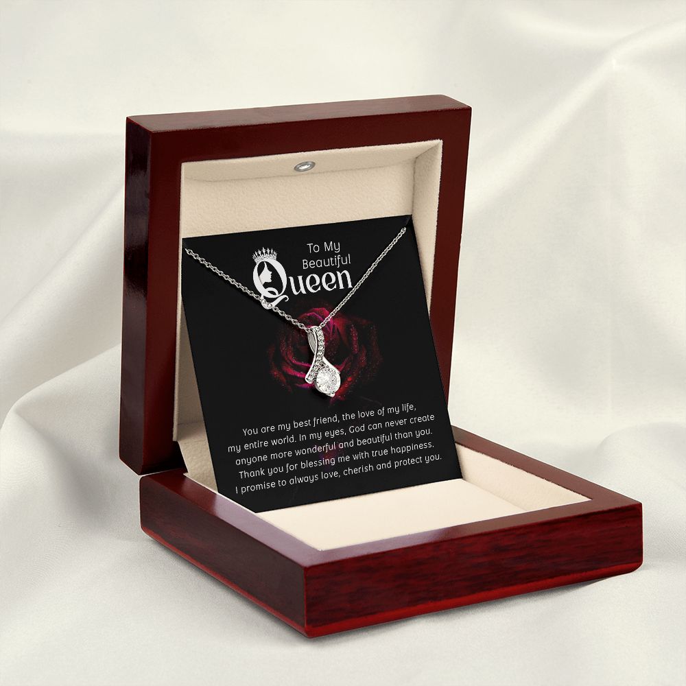 To My Beautiful Queen You Are My Best Friend Alluring Ribbon Necklace Message Card-Express Your Love Gifts