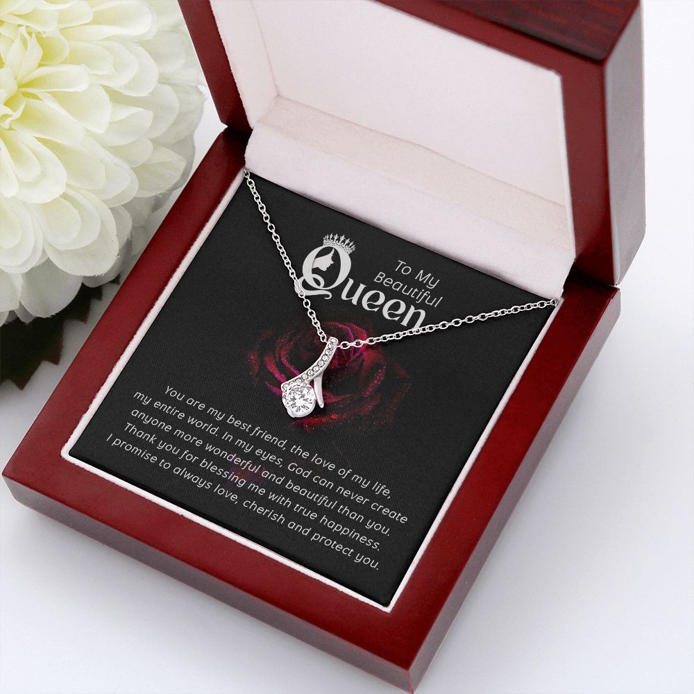 To My Beautiful Queen You Are My Best Friend Alluring Ribbon Necklace Message Card-Express Your Love Gifts