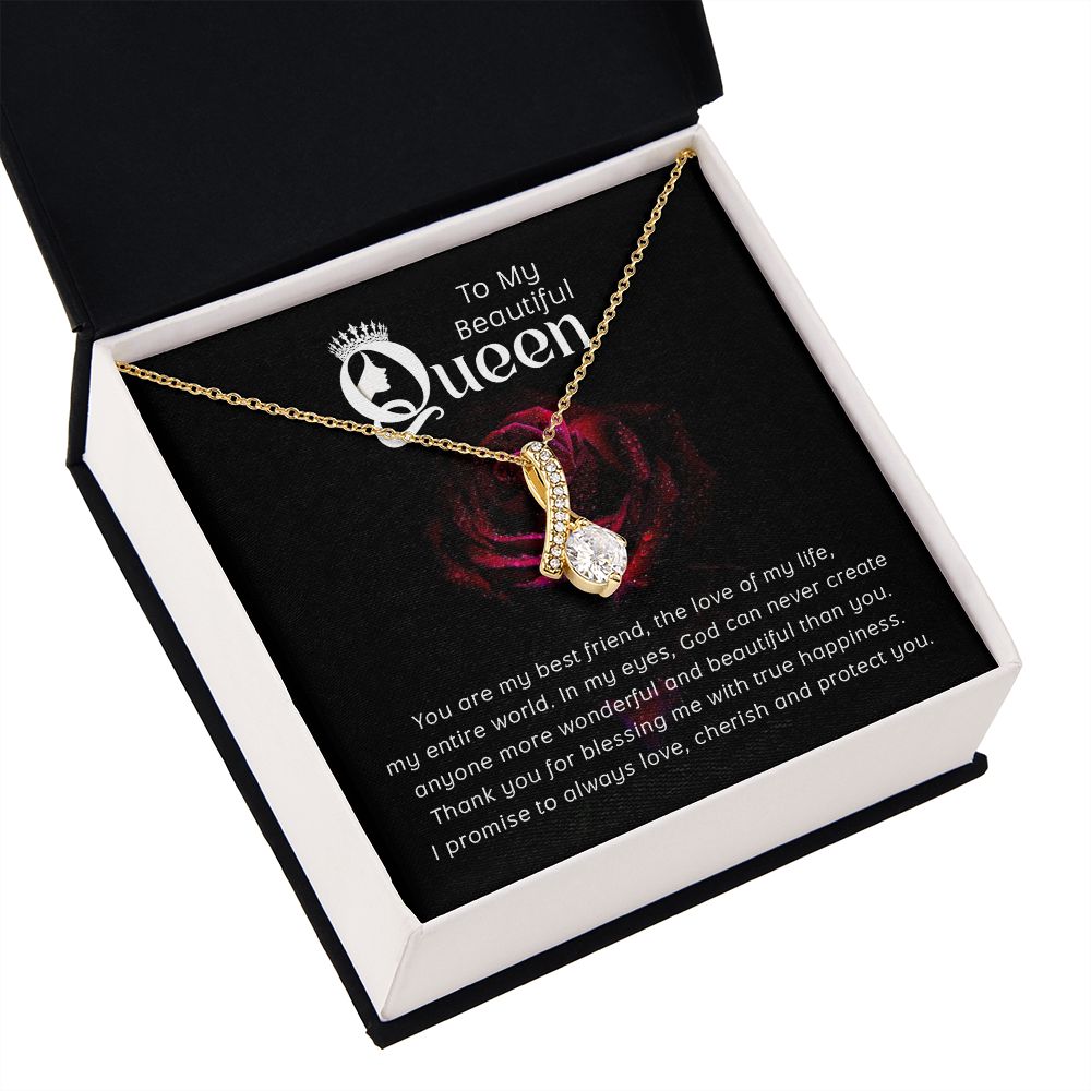To My Beautiful Queen You Are My Best Friend Alluring Ribbon Necklace Message Card-Express Your Love Gifts