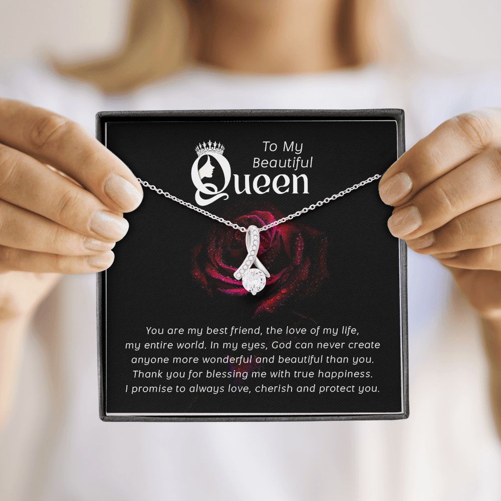 To My Beautiful Queen You Are My Best Friend Alluring Ribbon Necklace Message Card-Express Your Love Gifts
