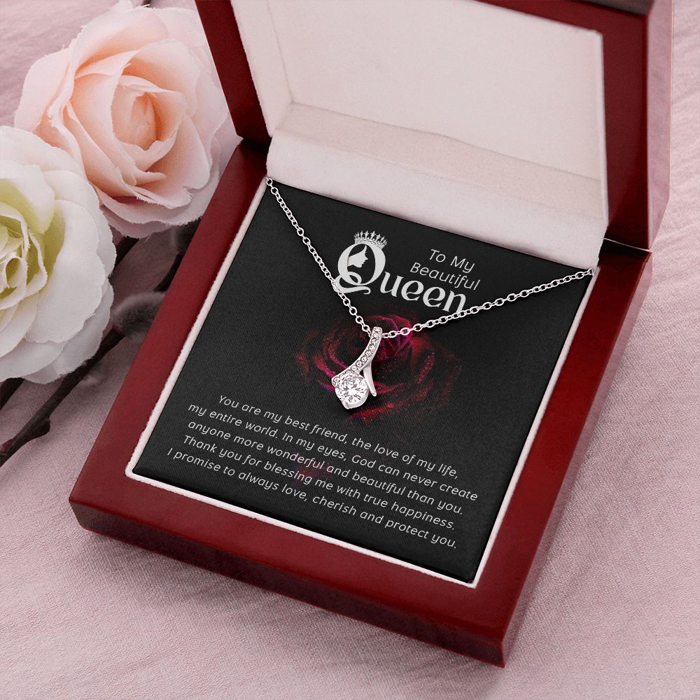 To My Beautiful Queen You Are My Best Friend Alluring Ribbon Necklace Message Card-Express Your Love Gifts