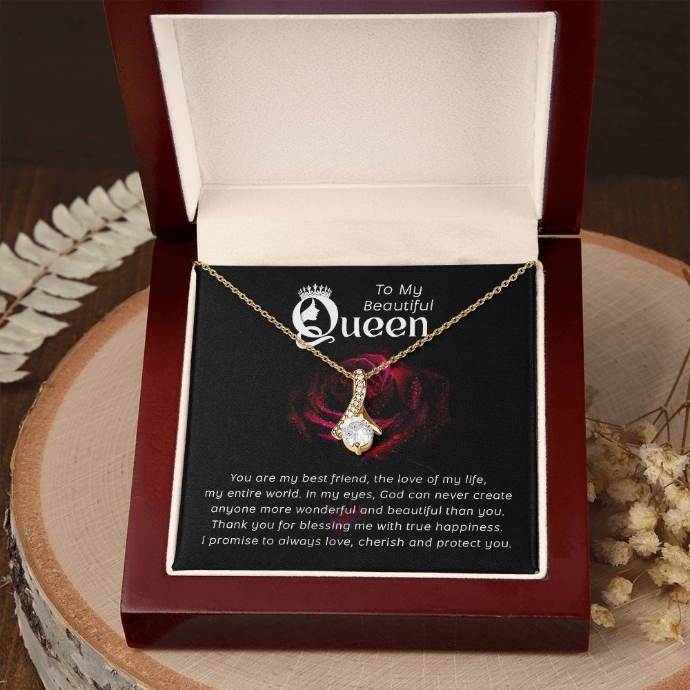To My Beautiful Queen You Are My Best Friend Alluring Ribbon Necklace Message Card-Express Your Love Gifts