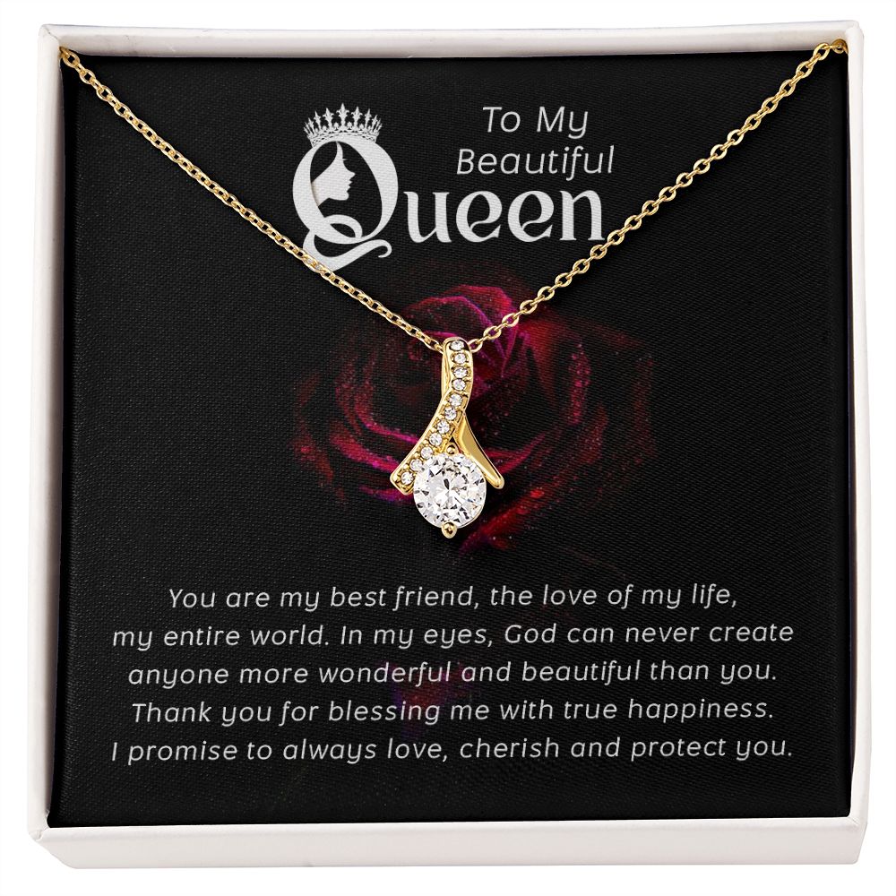 To My Beautiful Queen You Are My Best Friend Alluring Ribbon Necklace Message Card-Express Your Love Gifts