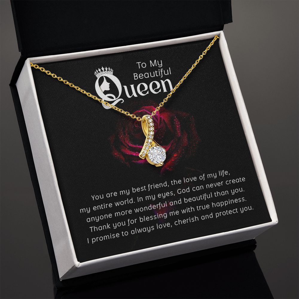 To My Beautiful Queen You Are My Best Friend Alluring Ribbon Necklace Message Card-Express Your Love Gifts