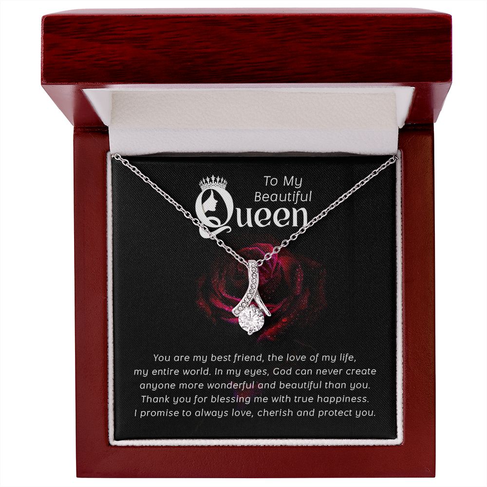 To My Beautiful Queen You Are My Best Friend Alluring Ribbon Necklace Message Card-Express Your Love Gifts