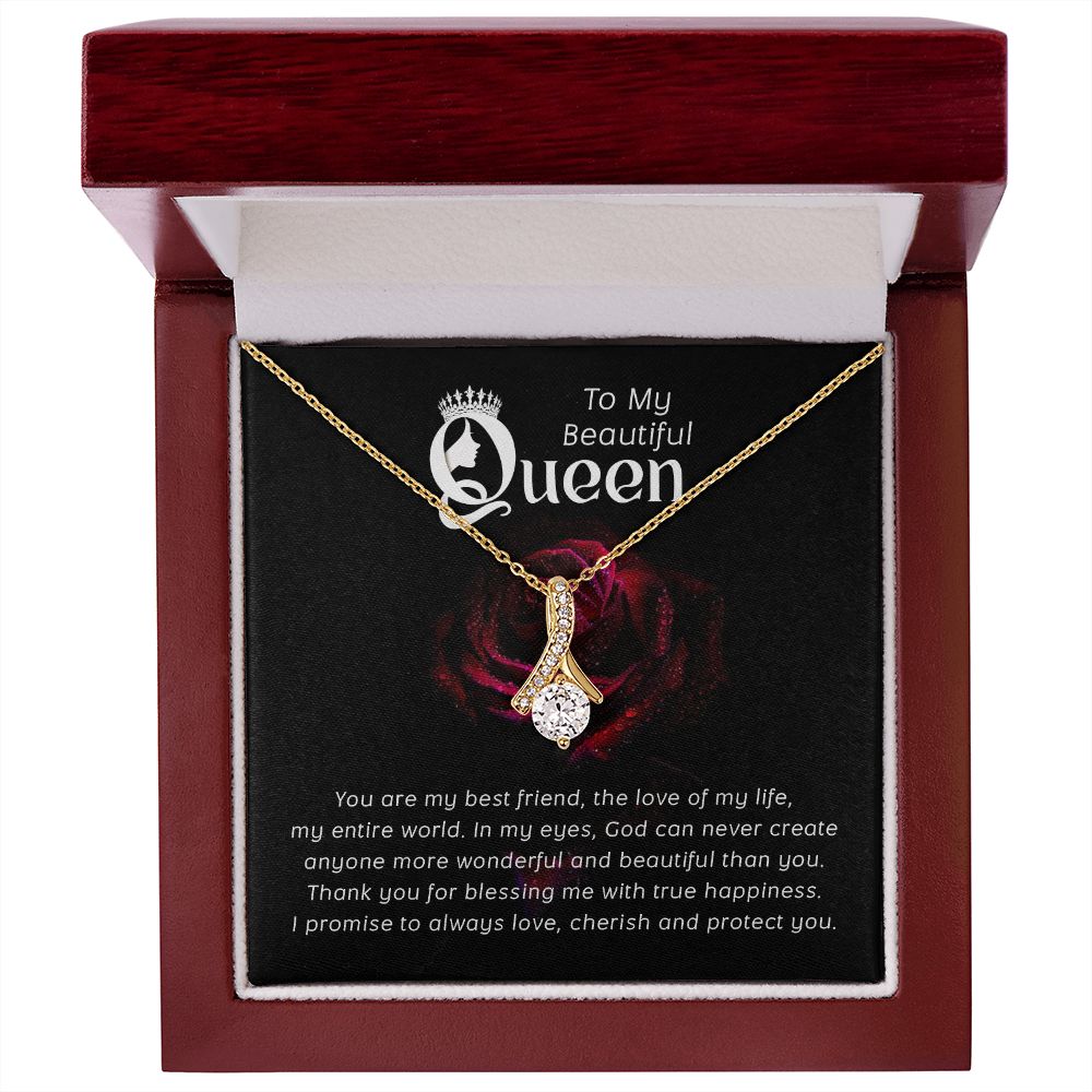 To My Beautiful Queen You Are My Best Friend Alluring Ribbon Necklace Message Card-Express Your Love Gifts