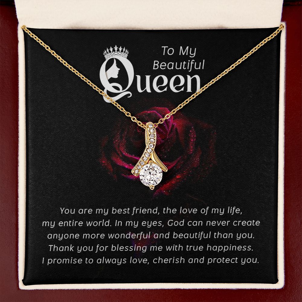 To My Beautiful Queen You Are My Best Friend Alluring Ribbon Necklace Message Card-Express Your Love Gifts