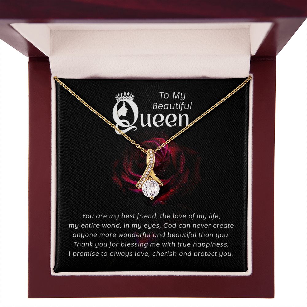 To My Beautiful Queen You Are My Best Friend Alluring Ribbon Necklace Message Card-Express Your Love Gifts