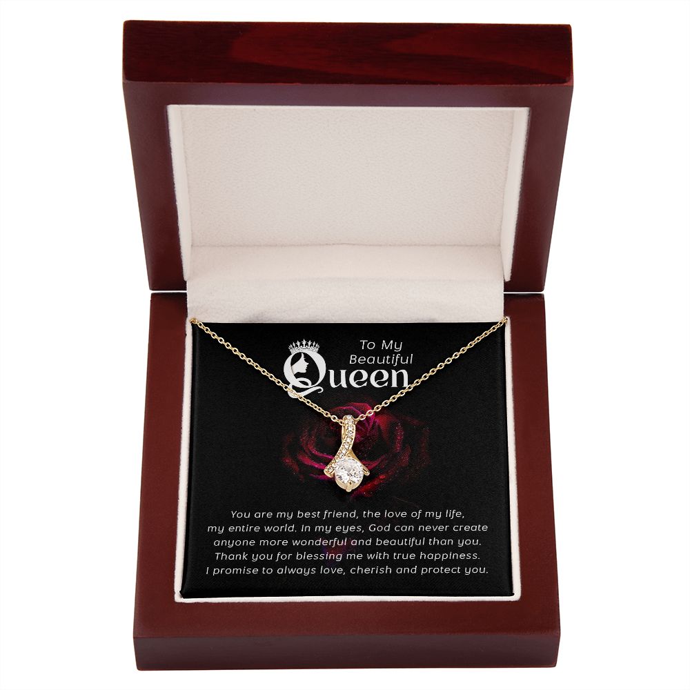 To My Beautiful Queen You Are My Best Friend Alluring Ribbon Necklace Message Card-Express Your Love Gifts