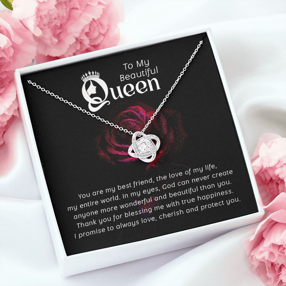 To My Beautiful Queen You Are My Best Friend Infinity Knot Necklace Message Card-Express Your Love Gifts