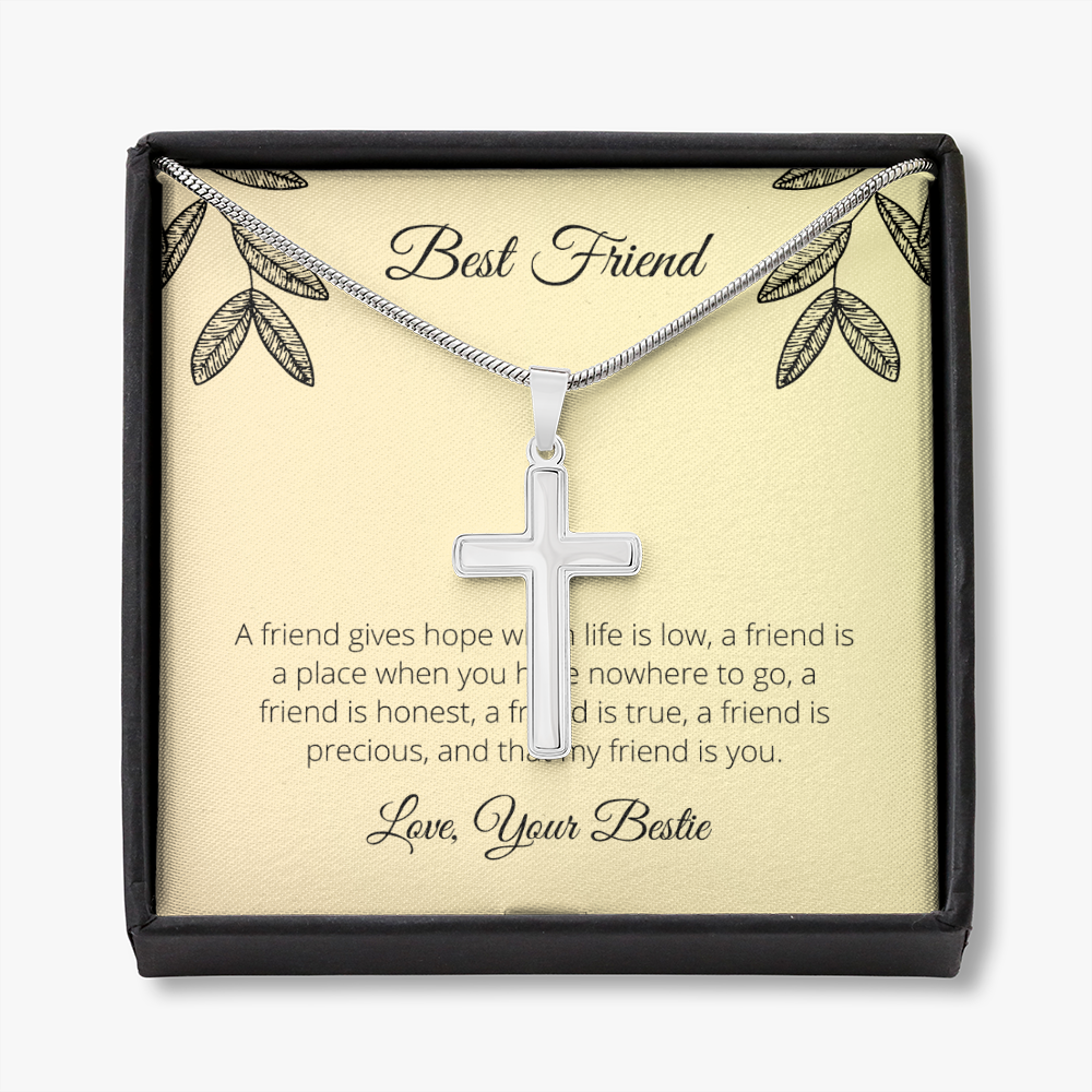 To My Best Friend Precious Friend Cross Card Necklace w Stainless Steel Pendant-Express Your Love Gifts