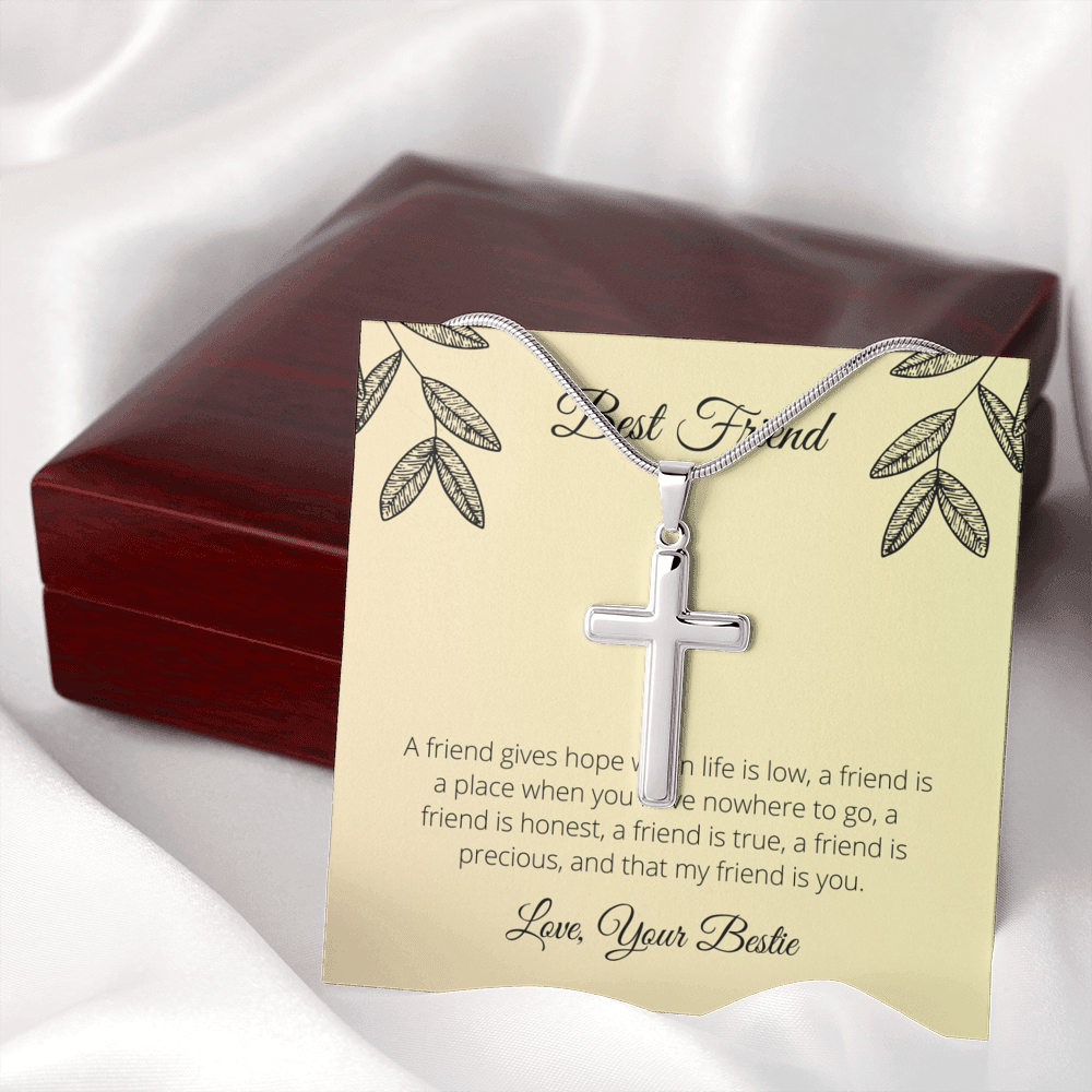 To My Best Friend Precious Friend Cross Card Necklace w Stainless Steel Pendant-Express Your Love Gifts