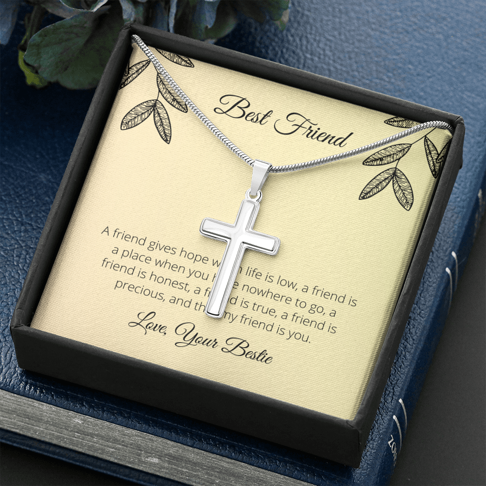 To My Best Friend Precious Friend Cross Card Necklace w Stainless Steel Pendant-Express Your Love Gifts