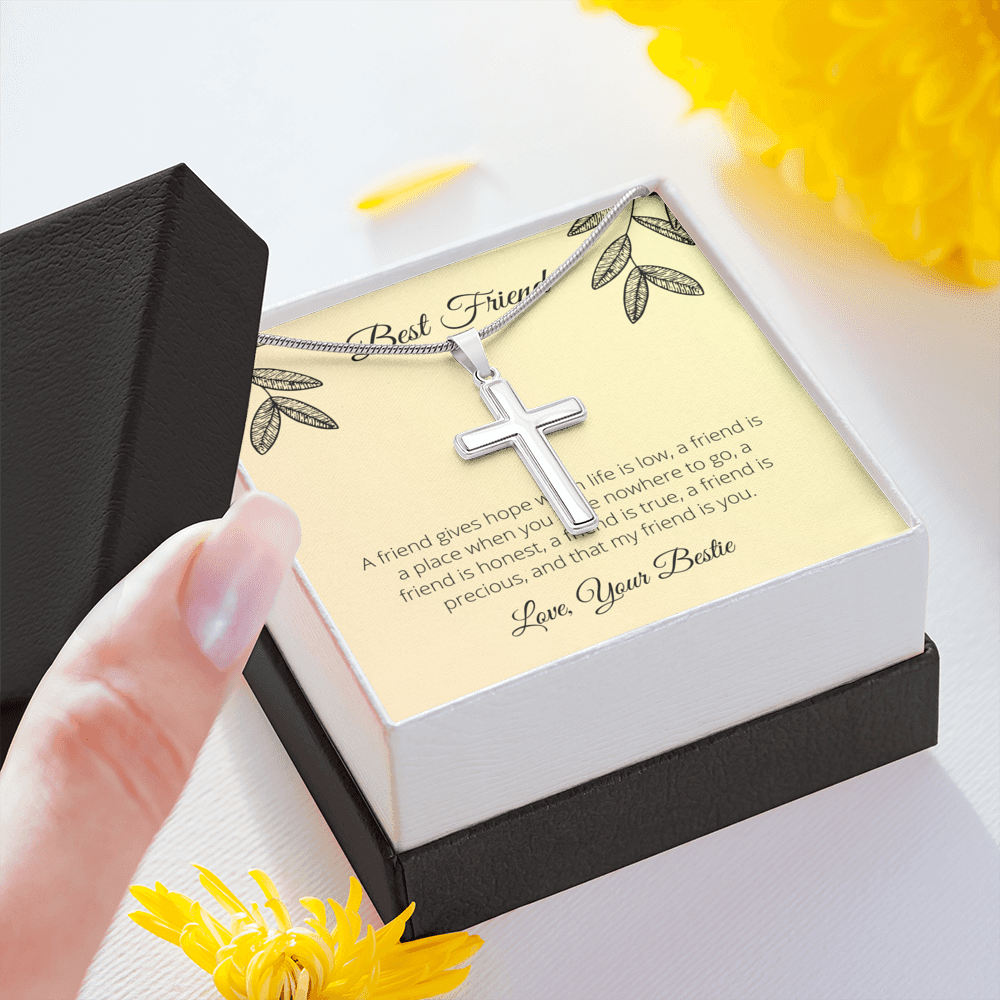 To My Best Friend Precious Friend Cross Card Necklace w Stainless Steel Pendant-Express Your Love Gifts