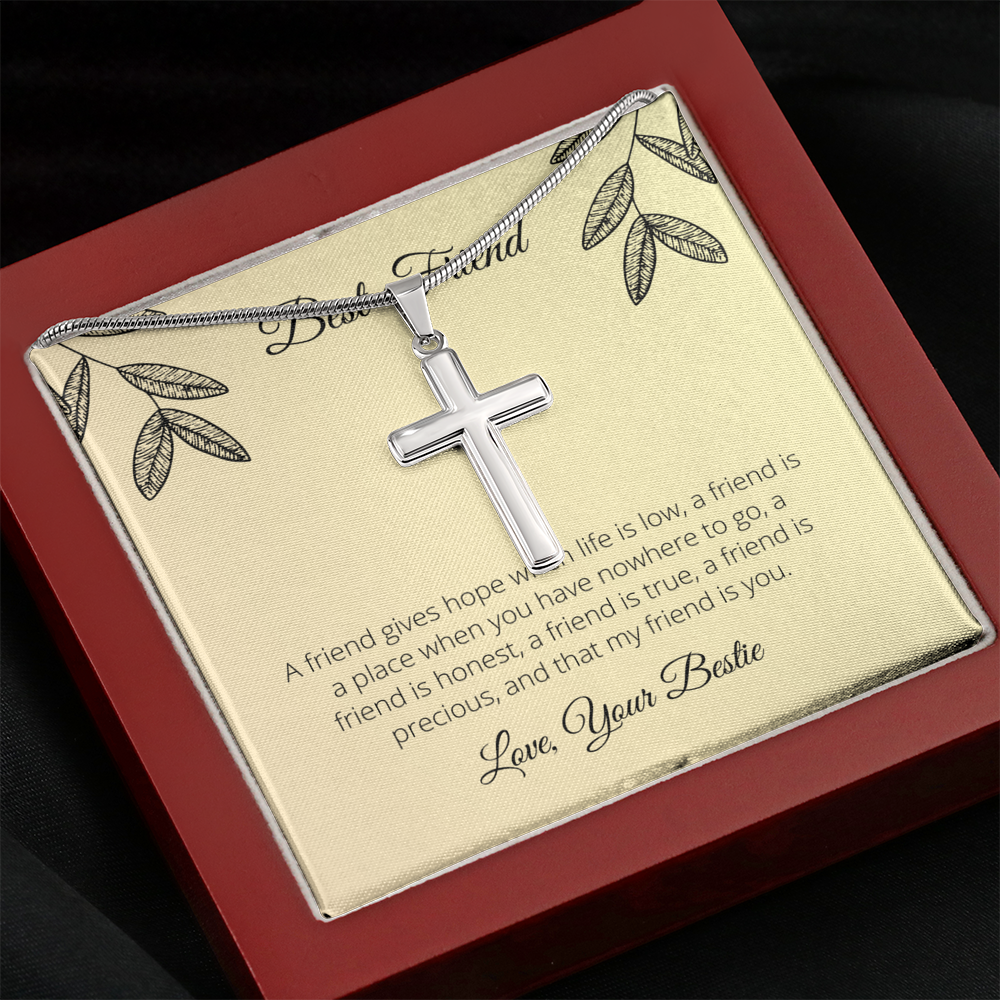 To My Best Friend Precious Friend Cross Card Necklace w Stainless Steel Pendant-Express Your Love Gifts