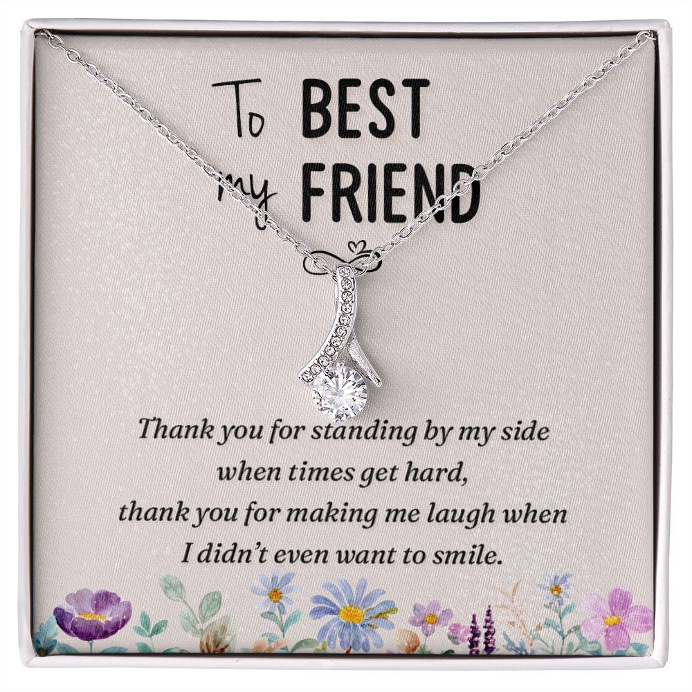 To My Best Friend Thank you Alluring Ribbon Necklace Message Card-Express Your Love Gifts