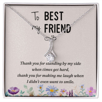 To My Best Friend Thank you Alluring Ribbon Necklace Message Card-Express Your Love Gifts