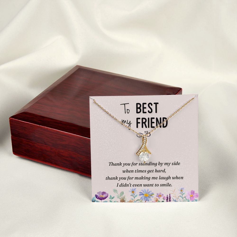To My Best Friend Thank you Alluring Ribbon Necklace Message Card-Express Your Love Gifts