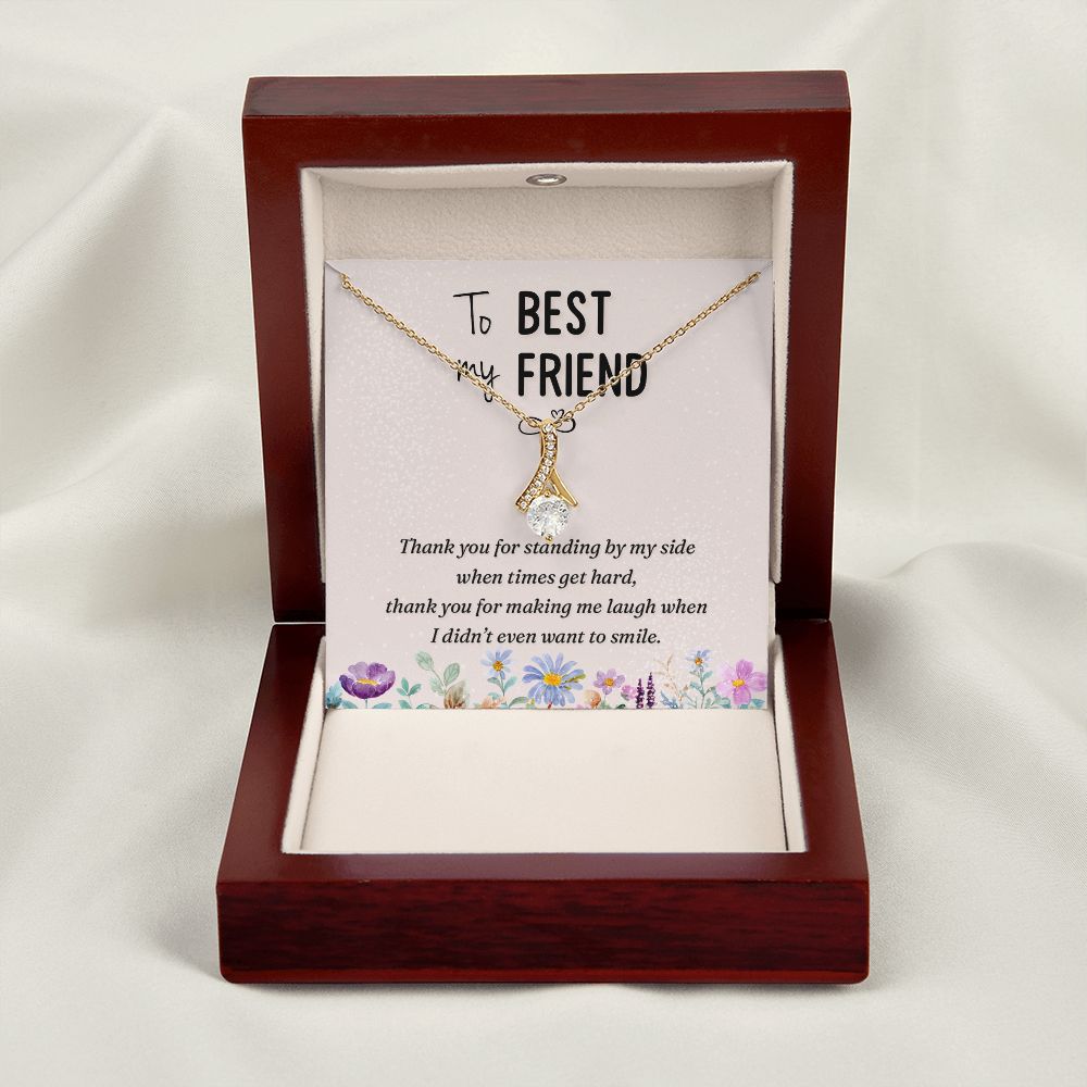 To My Best Friend Thank you Alluring Ribbon Necklace Message Card-Express Your Love Gifts
