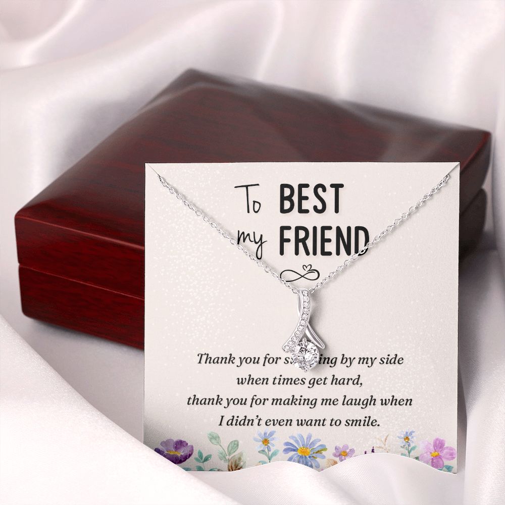To My Best Friend Thank you Alluring Ribbon Necklace Message Card-Express Your Love Gifts